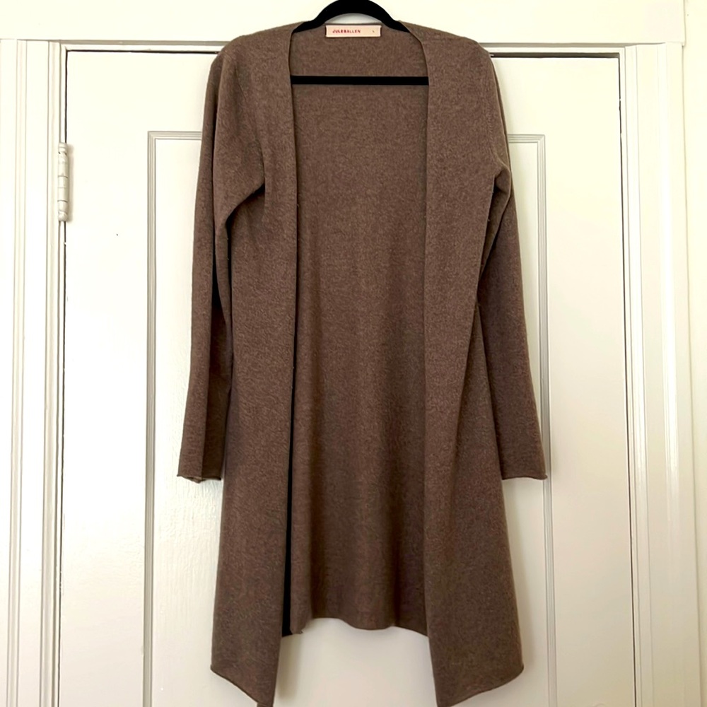 Jules Allen 100% Cashmere Long Brown Cardigan Sweater